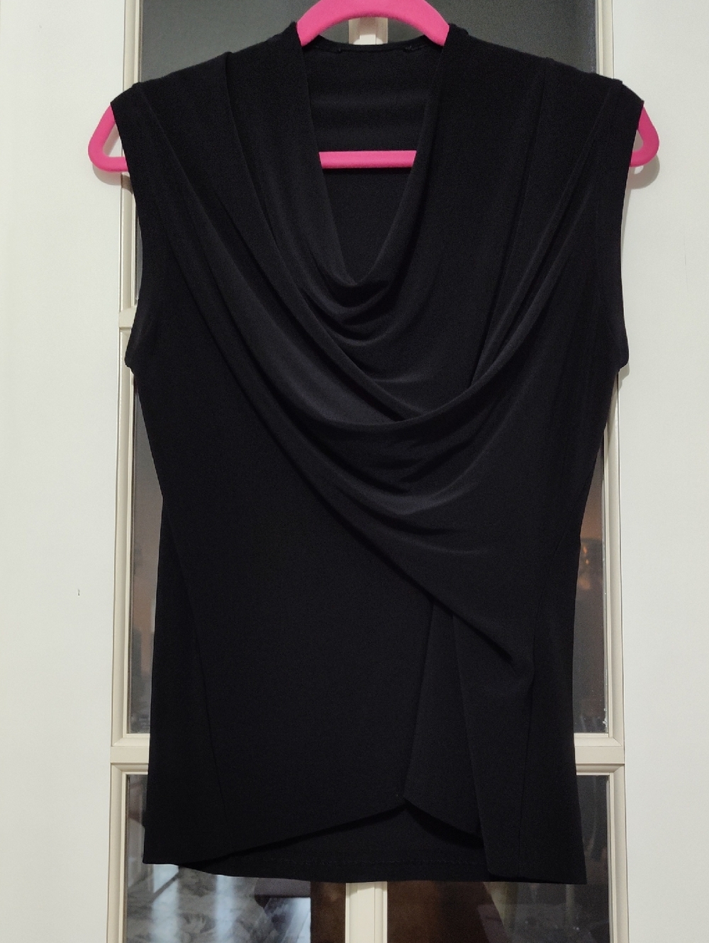 Black Draped Cowl Neck Sleeveless Top, Size M